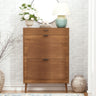 Slim Fluted Shoe Cabinet with Flip Drawers | Entryway Shoe Organizer | Walnut & Natural Oak
