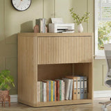 Yechen Fluted Nightstand | 22.8" Wide Mid-Century Bedside Table with Hidden Drawer & Open Shelf
