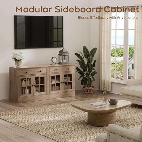 31.5” W Farmhouse Sideboard Cabinet with Drawer & Glass Doors