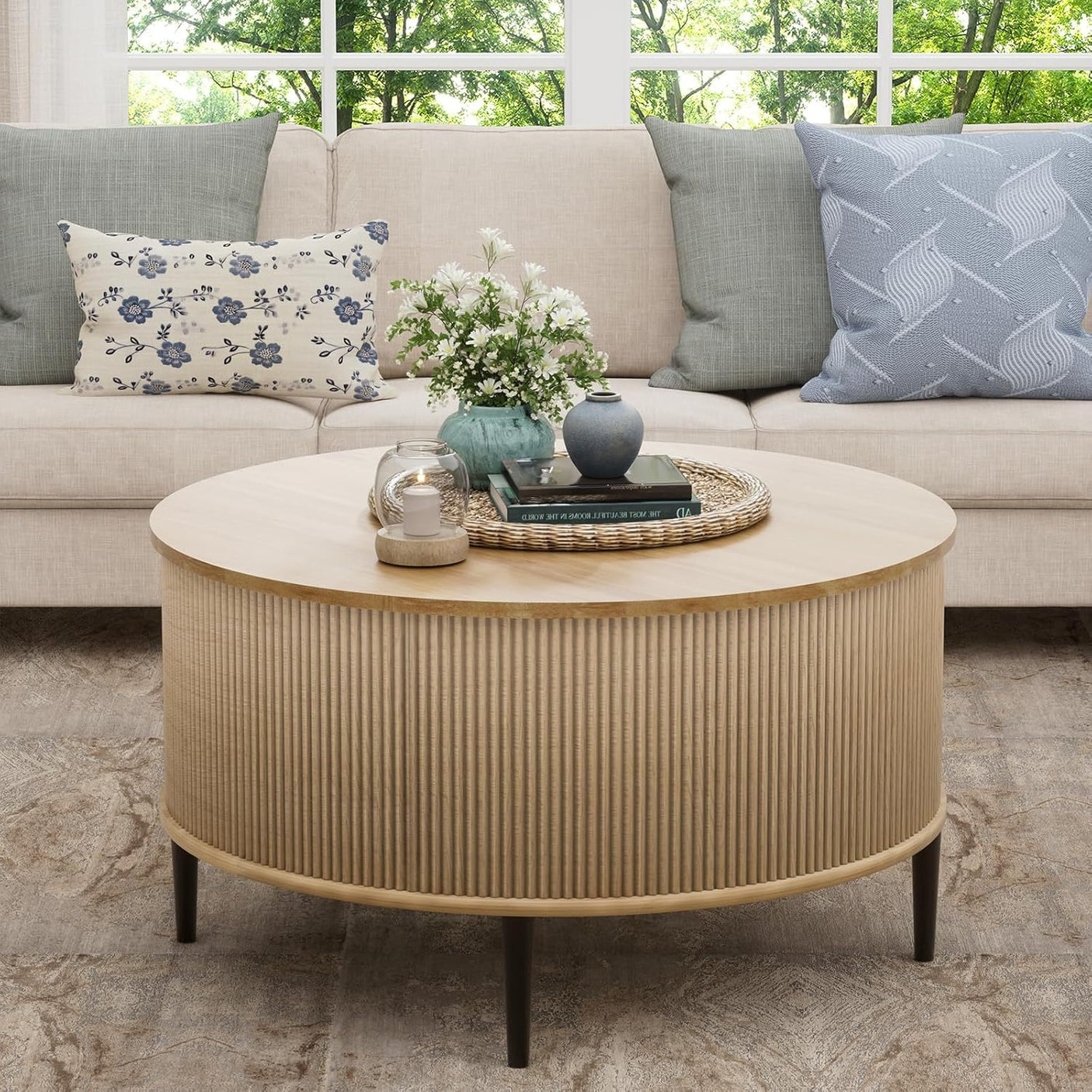 31.5" Round Coffee Table with Storage