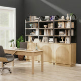 YECHEN Modern 71" Arched Bookcase with Reeded Design Doors | 7-Tier Tall Bookshelf with Storage Cabinet & Adjustable Shelves