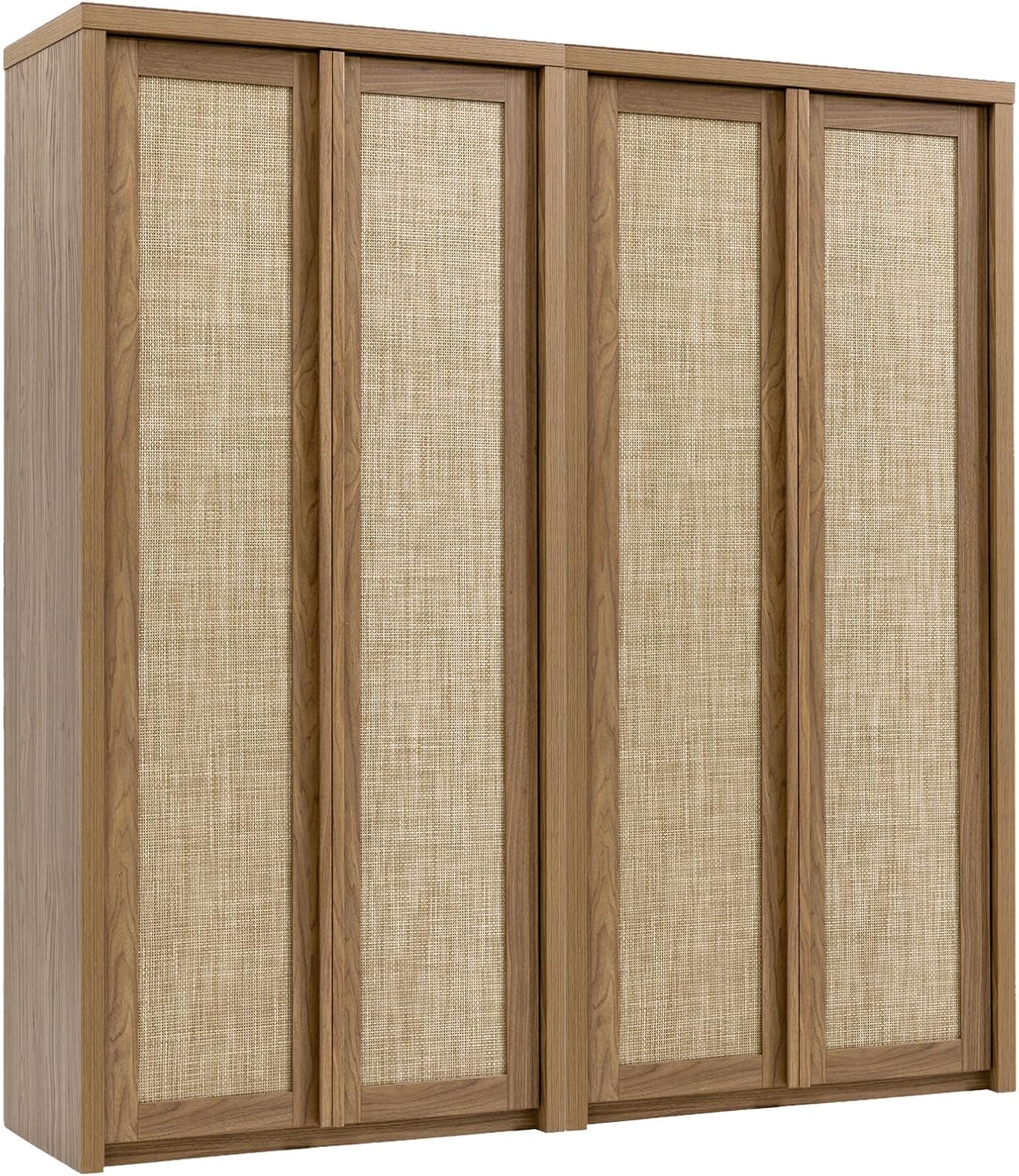 Yechen 67" Tall Rattan Pantry Cabinet with Adjustable Shelves, Dark Walnut/Natural Walnut