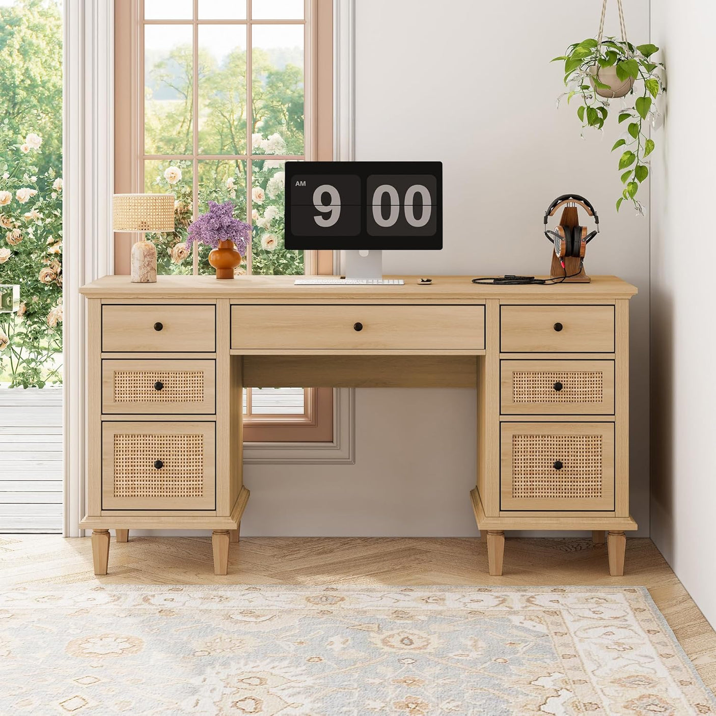 58'' Wood Executive Desk with 7 Drawers