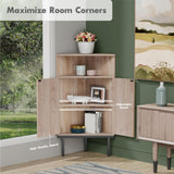 Corner Rattan Storage Cabinet with Adjustable Shelf - Boho Triangle Design