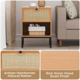 Yechen Rattan Nightstands Set of 2, 2-Drawer Boho Bedside Tables with Metal Legs