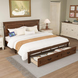 Farmhouse Bed Frame with Storage Drawers & LED Lights | Solid Pine Wood