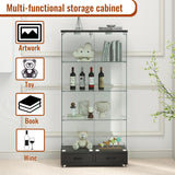 YECHEN Glass Display Cabinet with LED Lights | Double-Door Curio Cabinet with 2 Drawers