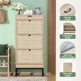 3 Doors Natural Rattan Entryway Storage Shoe Cabinet