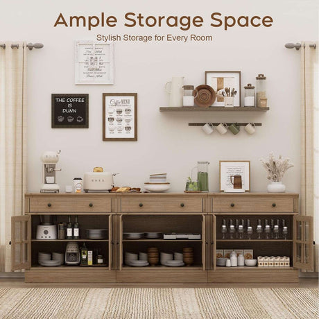 31.5” W Farmhouse Sideboard Cabinet with Drawer & Glass Doors