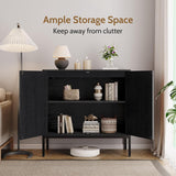 Sideboard Cabinet with Natural Rattan Decorated Doors
