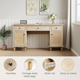 58" Modern Boho Rattan Door Executive Desk