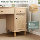 58" Modern Boho Rattan Door Executive Desk