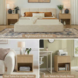 Yechen Fluted Nightstand | 22.8" Wide Mid-Century Bedside Table with Hidden Drawer & Open Shelf