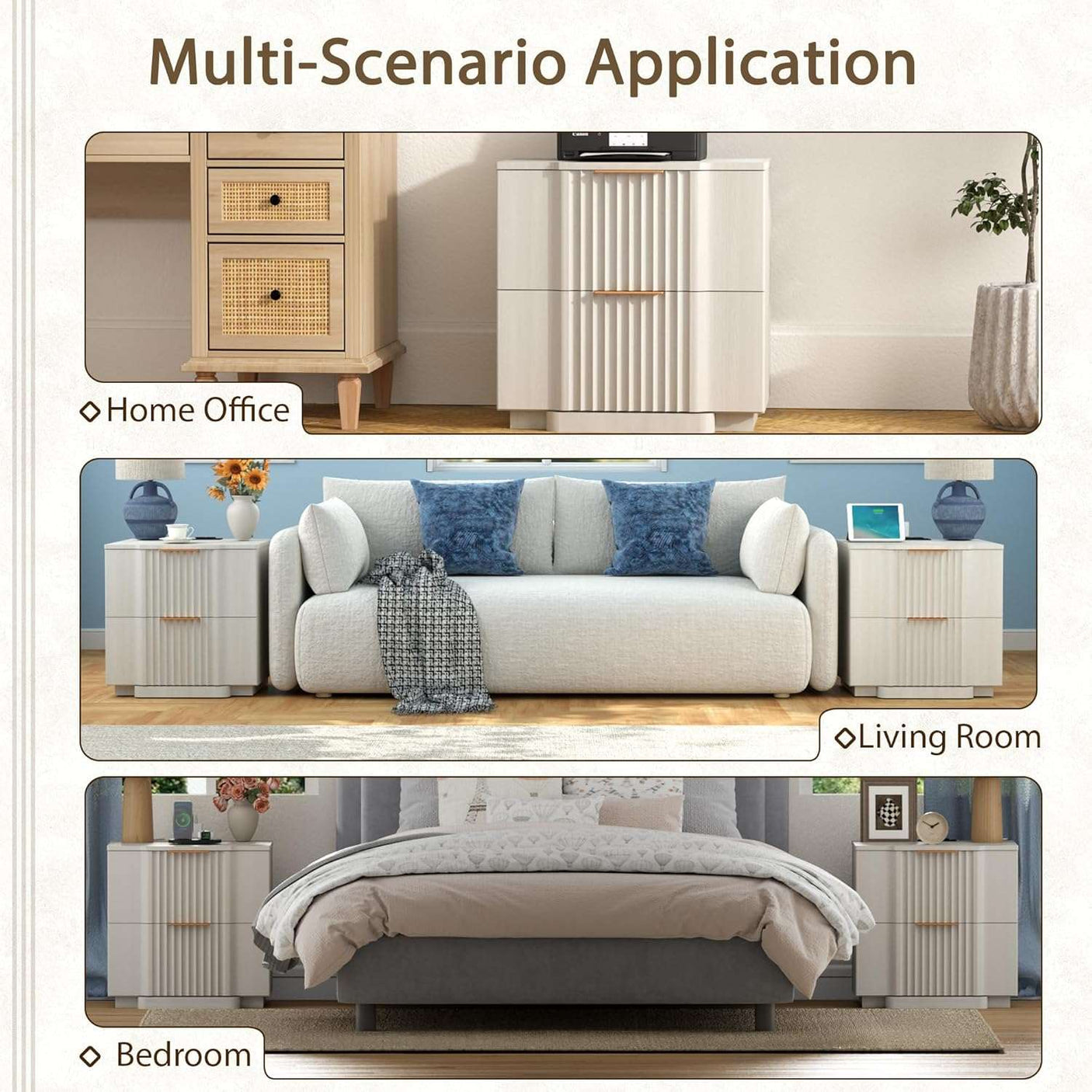 Fluted Nightstand with Charging Station