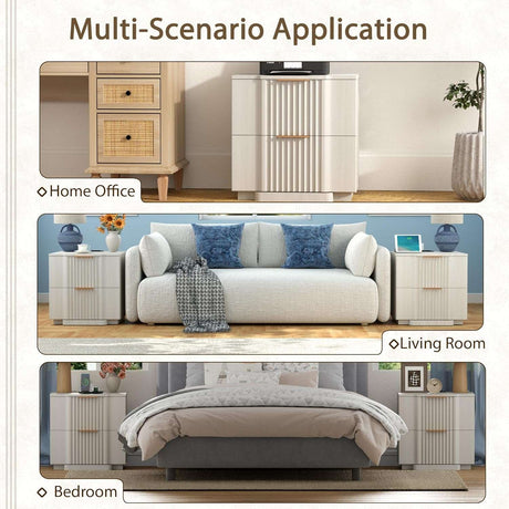 Fluted Nightstand with Charging Station