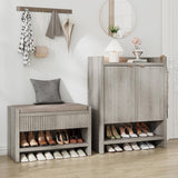 Modern Fluted Shoe Storage Bench with Lift Top Storage