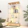 YECHEN Glass Display Cabinet with LED Lights | Double-Door Curio Cabinet with 2 Drawers