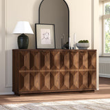 Yechen 59" Walnut Sideboard – Modern 3D Geometric Buffet Cabinet