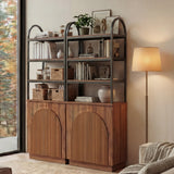 YECHEN Modern 71" Arched Bookcase with Reeded Design Doors | 7-Tier Tall Bookshelf with Storage Cabinet & Adjustable Shelves