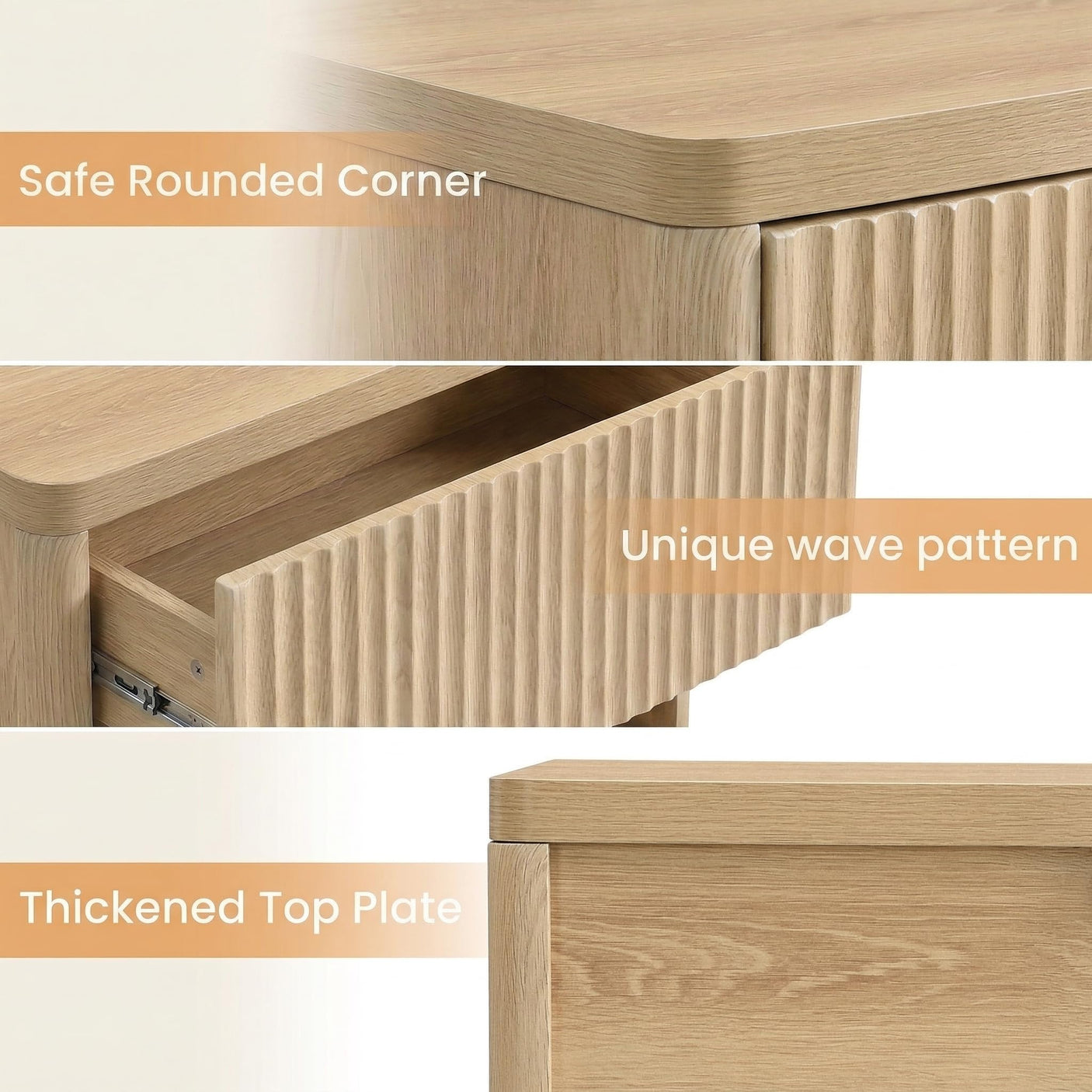 Yechen Fluted Nightstand | 22.8" Wide Mid-Century Bedside Table with Hidden Drawer & Open Shelf