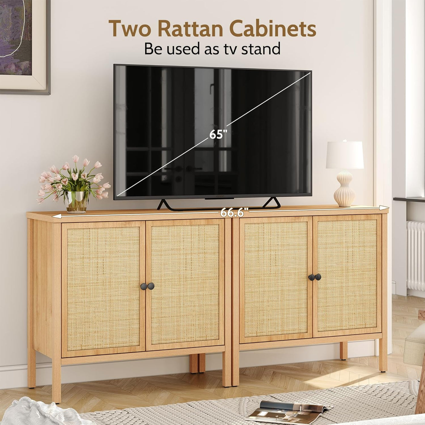 Natural Rattan Fluted Buffet Storage Cabinet