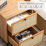Yechen Rattan Nightstands Set of 2, 2-Drawer Boho Bedside Tables with Metal Legs
