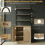 YECHEN Modern 71" Arched Bookcase with Reeded Design Doors | 7-Tier Tall Bookshelf with Storage Cabinet & Adjustable Shelves