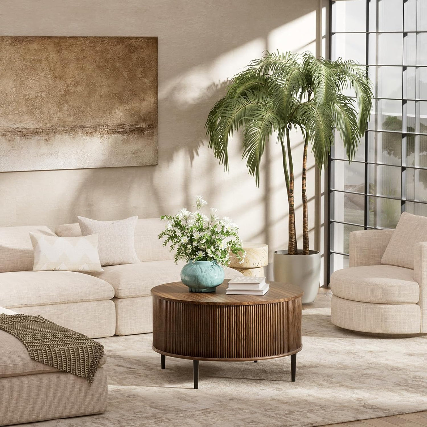 31.5" Round Coffee Table with Storage