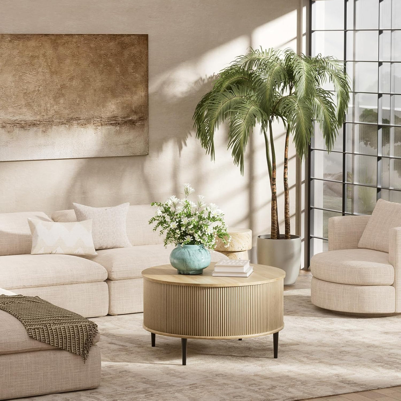 31.5" Round Coffee Table with Storage