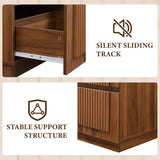 Yechen Modern Fluted Nightstand with Storage, Arched Reeded Night Stand with Charging Station, Bedside Table for Bedroom, Walnut