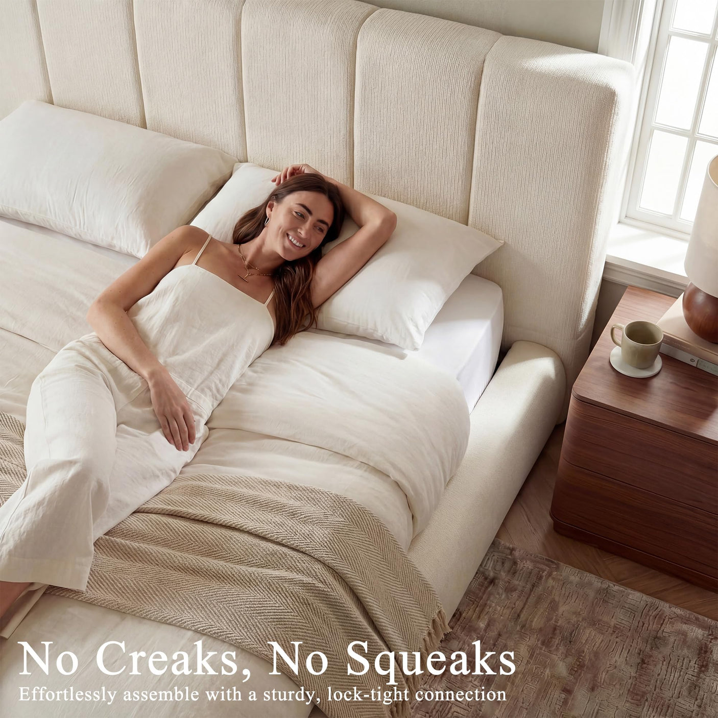Cloud Bed Frame with Removable Headboard | Boucle Upholstered | Queen & King