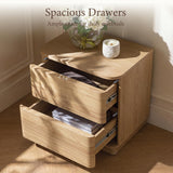 Yechen Natural Oak Nightstand — 2-Drawer Bedside Table with Hidden Storage