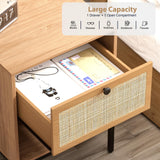 Yechen Rattan Nightstands Set of 2, 2-Drawer Boho Bedside Tables with Metal Legs
