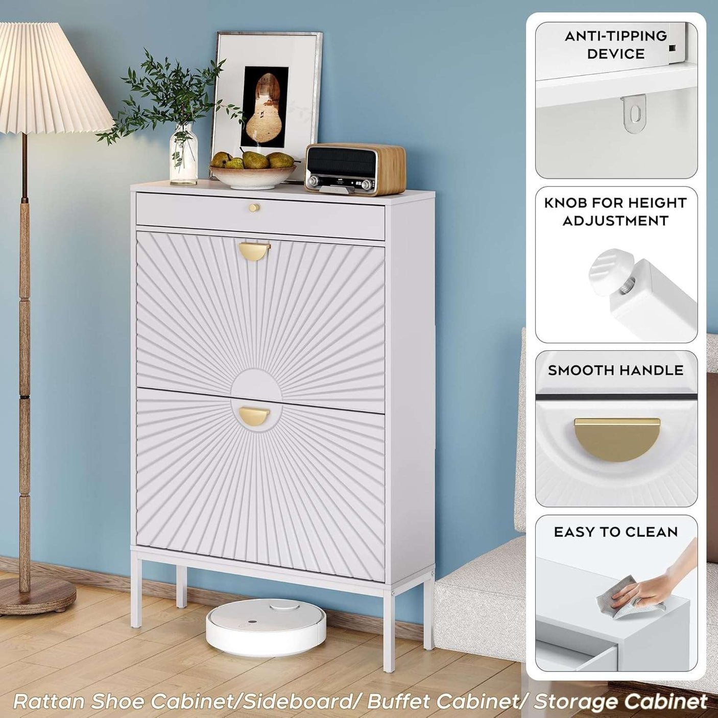 Slim Entryway Shoe Organizer with Half-Circle Doors