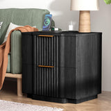 Yechen Fluted Wood Nightstand with 20W Fast Charging – 2-Drawer Bedside Table, Black