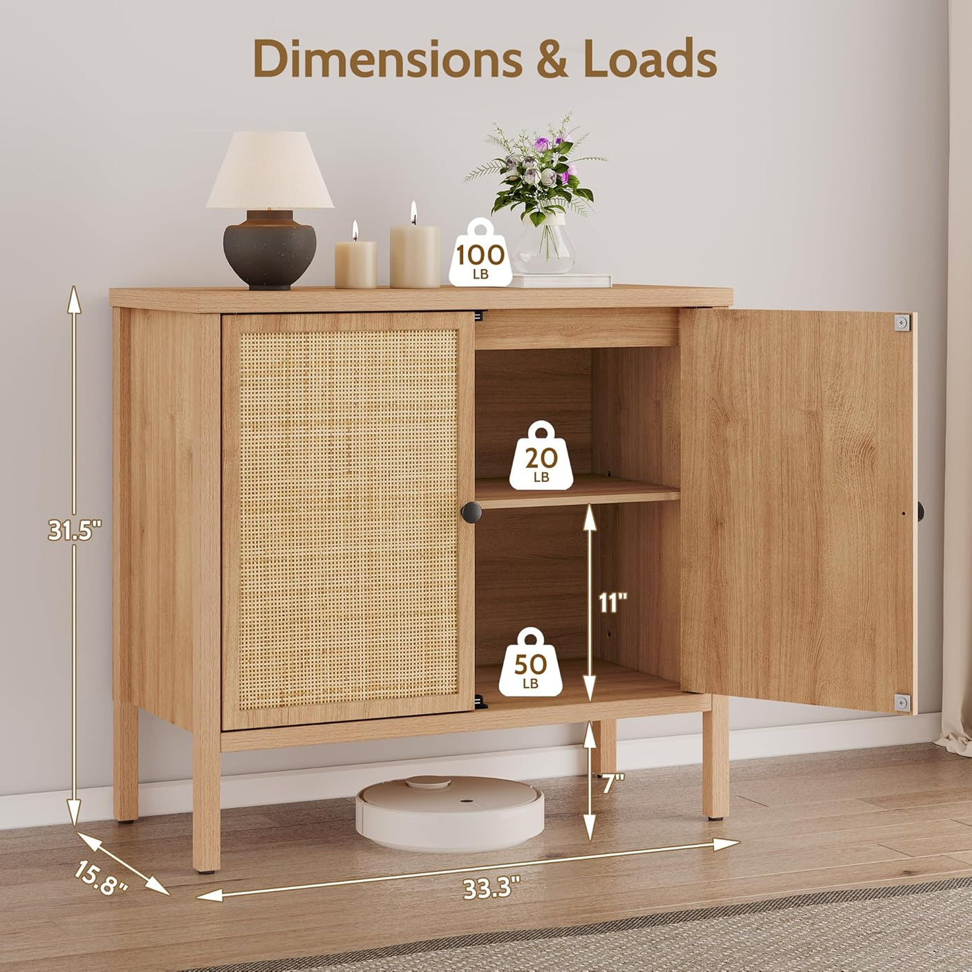 Natural Rattan Fluted Buffet Storage Cabinet