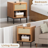 Yechen Rattan Nightstands Set of 2, 2-Drawer Boho Bedside Tables with Metal Legs