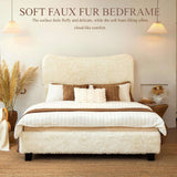 Boho Boucle Cloud Upholstered Platform Bed - Fluffy Soft Bed Frame with Rounded Corners