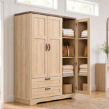 Yechen 3-Door Wooden Wardrobe Closet with Mirror, Drawers & Shelves, Farmhouse Armoire for Bedroom
