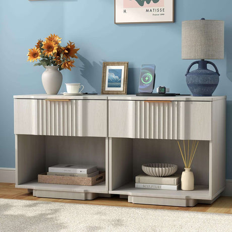 Fluted Night Stand with 20W Fast Charging Station