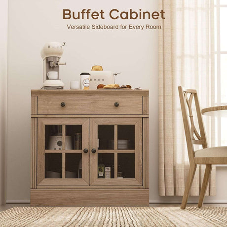 31.5” W Farmhouse Sideboard Cabinet with Drawer & Glass Doors