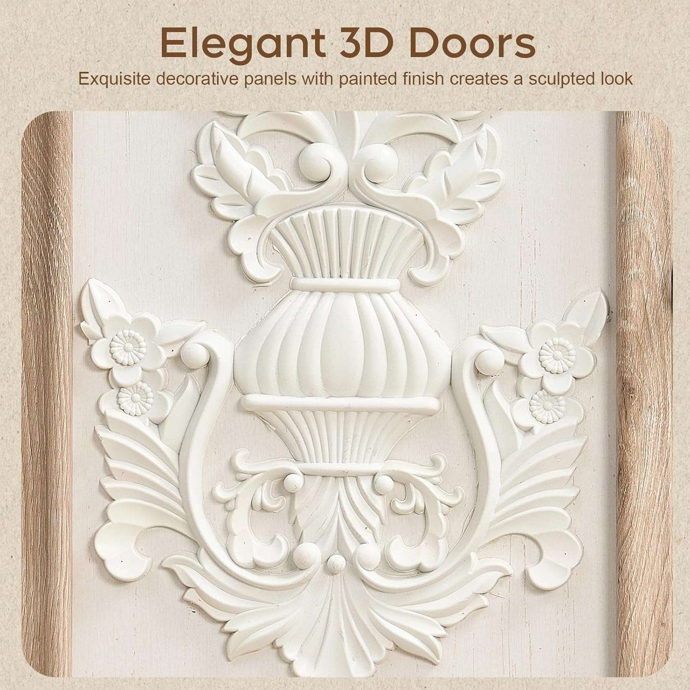 63" Farmhouse Accent Sideboard Buffet Cabinet with Painted 3D Decorative Doors