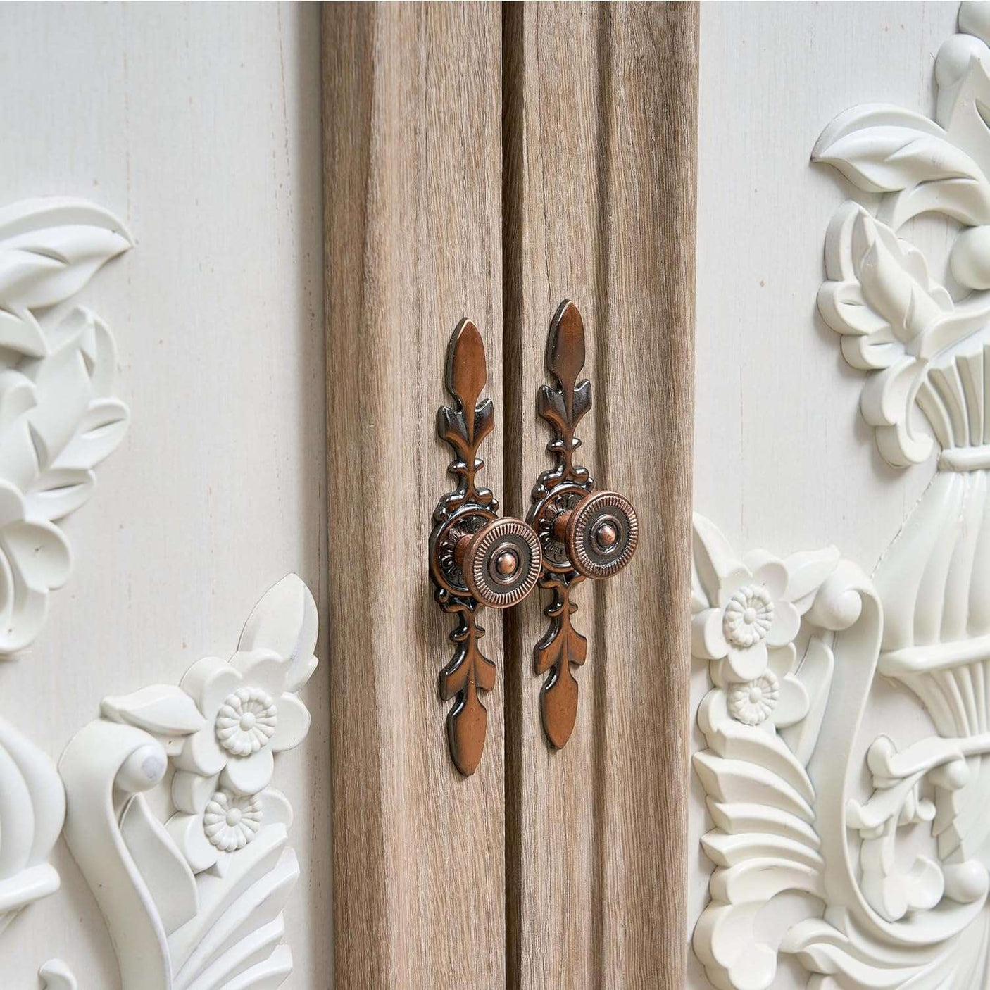 63" Farmhouse Accent Sideboard Buffet Cabinet with Painted 3D Decorative Doors