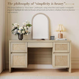 Yechen 57" Modern Rattan Executive Desk with 5 Drawers