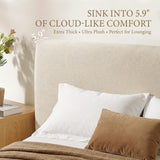 Yechen Cloud Bed Frame | Ribbed Chenille Upholstered Bed with 5.9" Padded Headboard | Queen & King