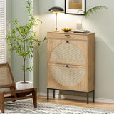 Shoe Rack Storage Organizer with 2 Natural Semi-Circular Rattan Doors