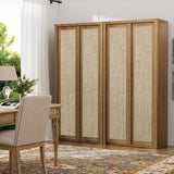 Yechen 67" Tall Rattan Pantry Cabinet with Adjustable Shelves, Dark Walnut/Natural Walnut