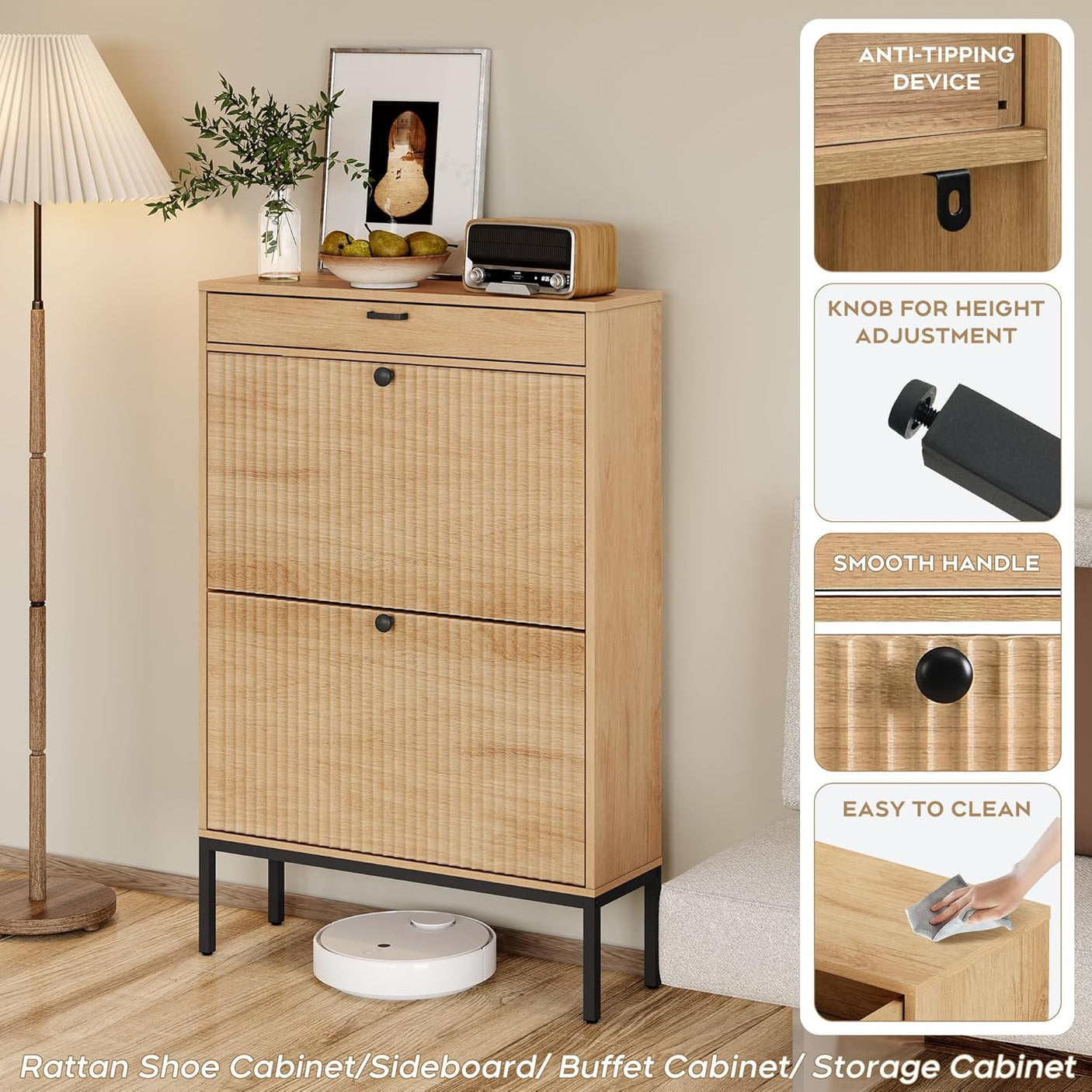 Slim Entryway Shoe Organizer with Half linear Circle Doors