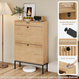 Slim Entryway Shoe Organizer with Half linear Circle Doors