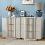 Fluted Nightstand with 20W Fast Charging, 3-Drawer Wood Bedside Table, Curved Profile Base, White Oak
